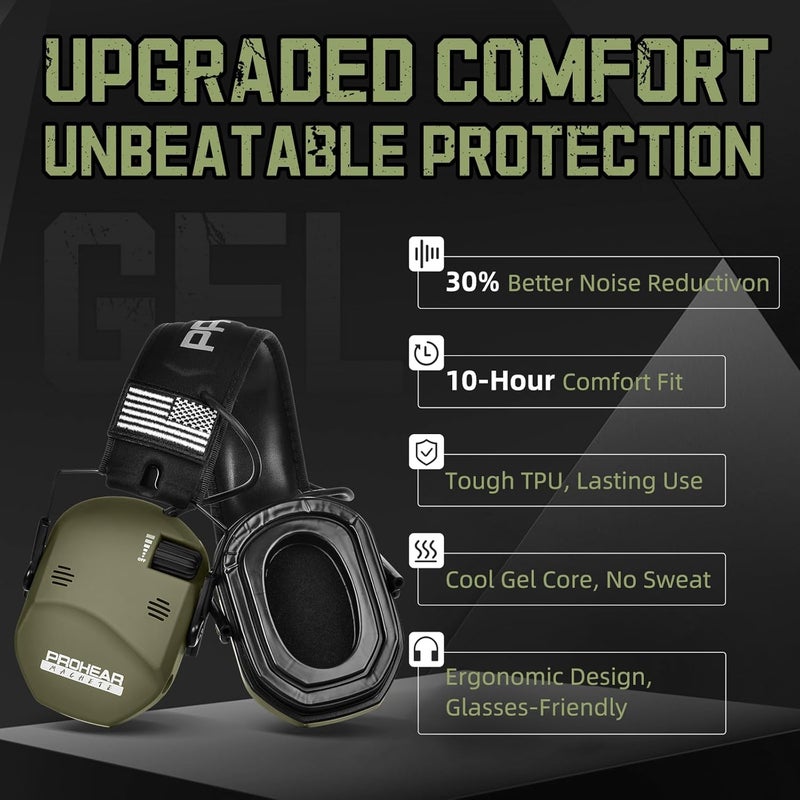 PROHEAR 022 Upgraded Electronic Shooting Earmuffs with Gel Cooling Ear Cushions - 29dB SNR Noise Reduction for Hunting & Gun Range, 5X Sound Amplification, 4 Omnidirectional Mics, HD Speakers,Green - Image 2